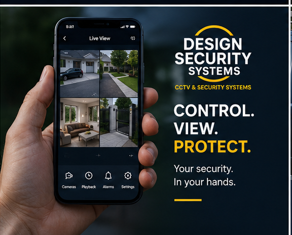A picture demonstrating the Design Security Systems CCTV home automation App.